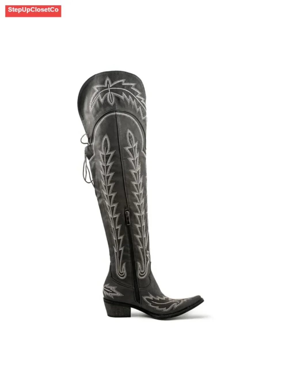 Thigh High Cowboy Boots Wide Calf Western Over The Knee Faux Leather Chunky Heel